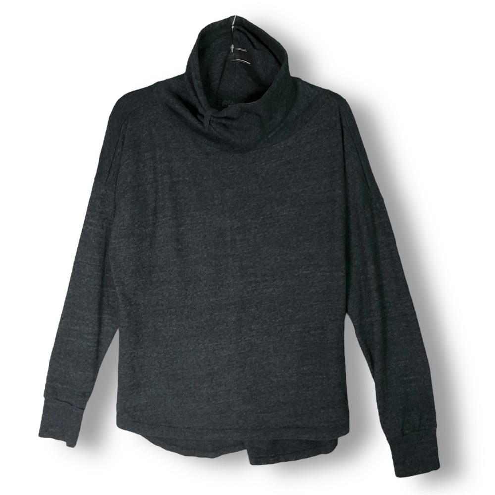 Prana Funnel Neck Knit Top Sz M Lightweight Sweater Charcoal Gray Athleisure